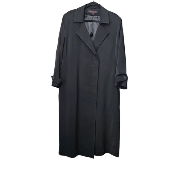 Anne Klein Button Front Black Lined Light Maxi Trench Coat - Picture 1 of 9